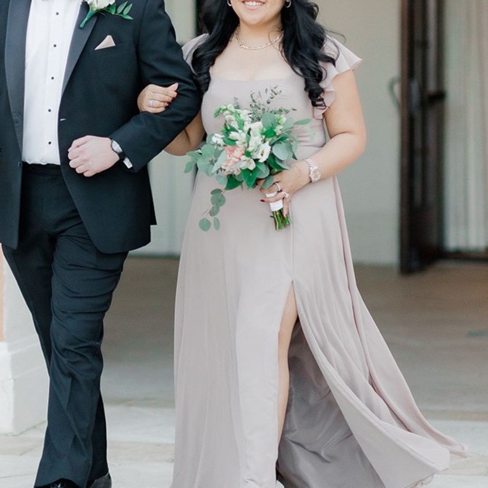Azazie Bridesmaid Cap Sleeve Taupe Dress
